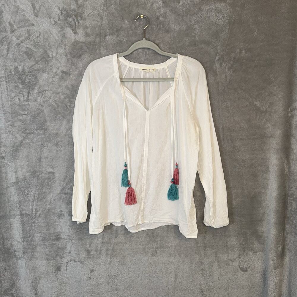 Johnny Was Calmé Double Tassel Peasant Blouse Size Med Boho Cottagecore